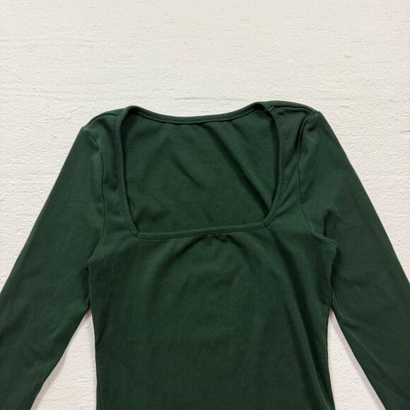 Shein Dark Green Square Neck Fitted Long Sleeve Top, Size XS - Picture 2 of 6